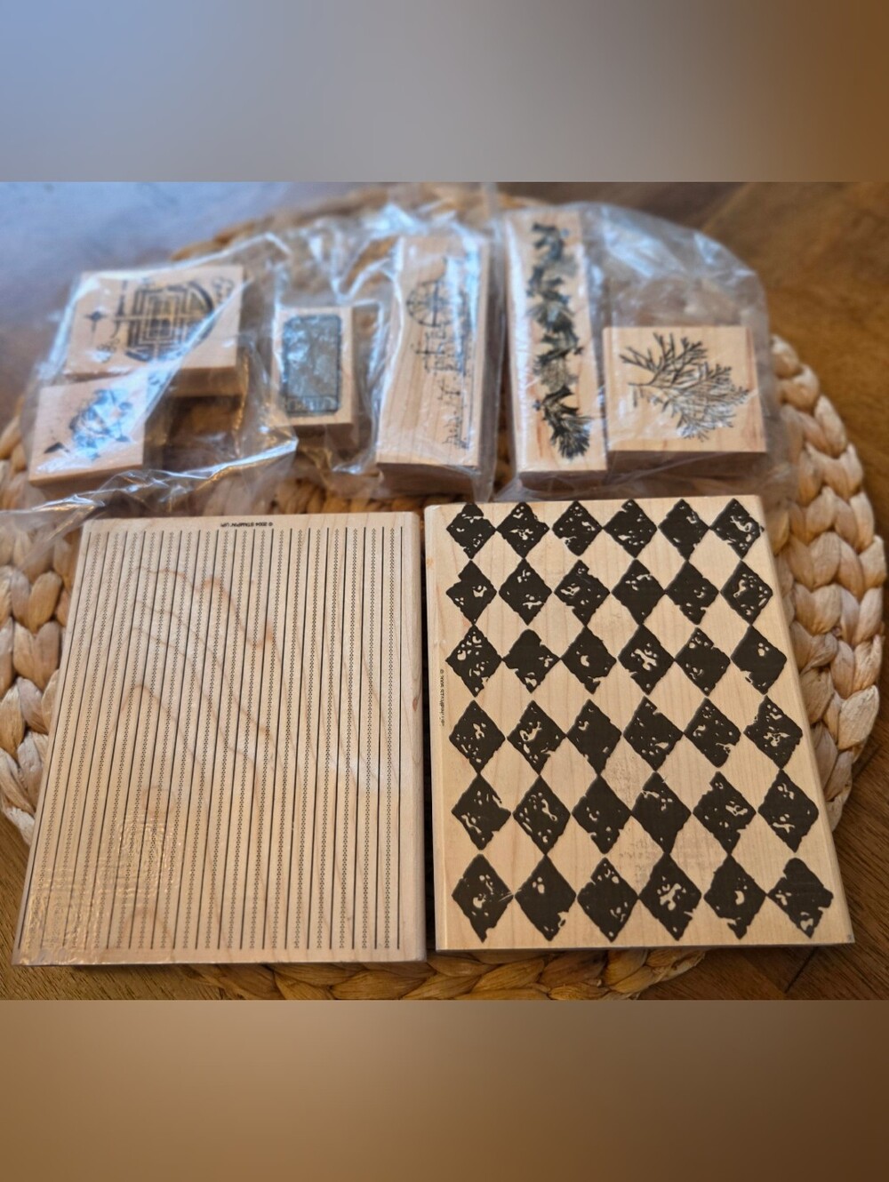 Stampin Up Rubber Stamp Lot Vintage 2002 Wood Mounted Unused Sealed Background